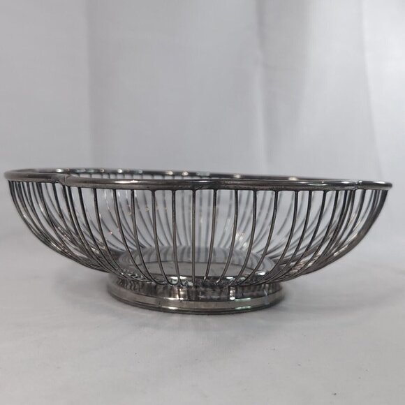 Vintage EP Brass SilverPlate Wire Bowl Fruit Floral Flower Pedestal Bread Basket - Picture 4 of 10